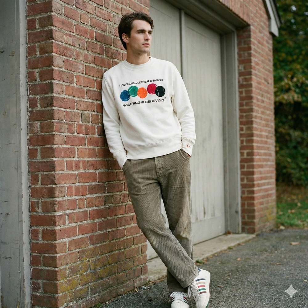 Rowing Blazers‎ K-Swiss Sweatshirt Size Medium White Tennis Ball Chenille Patch